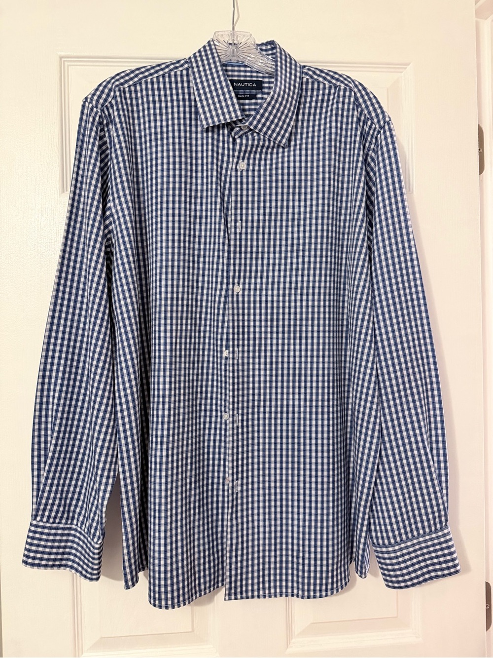 Nautica Blue & White Gingham Long-Sleeve Dress Shirt